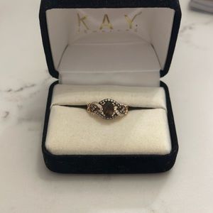 Kay Le Vian chocolate quartz ring with diamonds, 14k gold -size 7